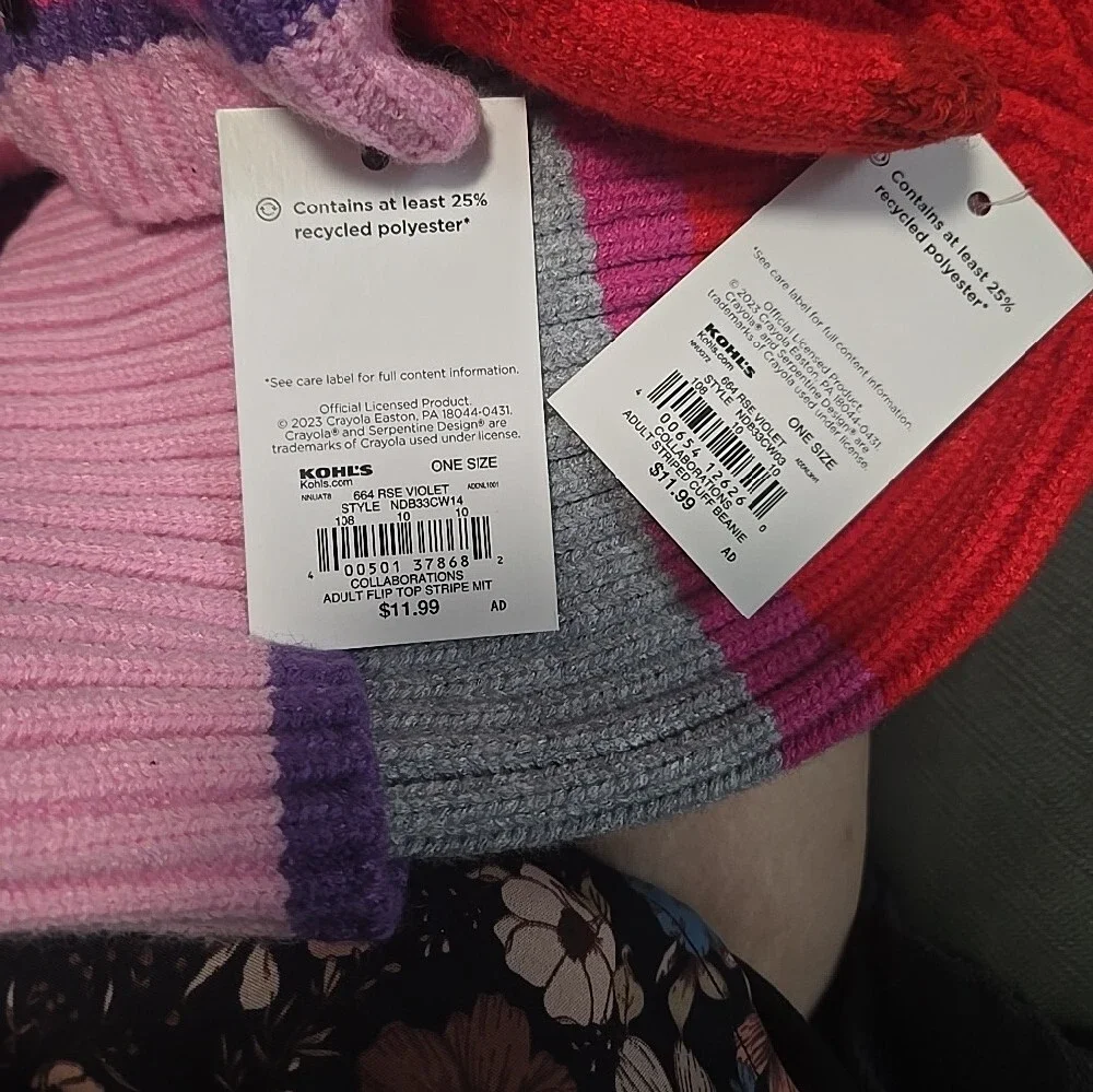 New Crayola Sets: Kid Socks in Size 7-8.5 & Adult Hat-Mittens